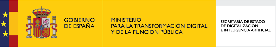 Imagen del logo del Gobierno de España, destacando el Ministerio para la Transformación Digital y de la Función Pública, junto con la Secretaría de Estado de Digitalización e Inteligencia Artificial.