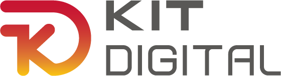 Logo de Kit Digital, un programa que promueve la digitalización de pequeñas y medianas empresas en España, con un diseño moderno que combina colores rojo y naranja.